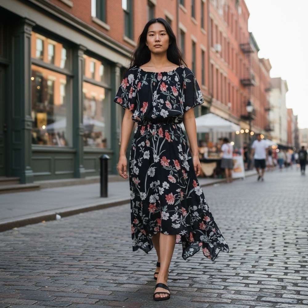 Alex Marie Dress Size 6 Floral Flutter Sleeve Handkerchief Hem Maxi Sheer Lined